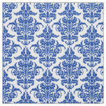 Damask Pattern - Navy Blue on White Fabric