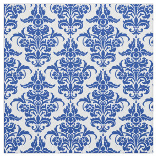 Damask Pattern - Navy Blue on White Fabric