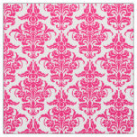 Damask Pattern - Neon Red on White Fabric