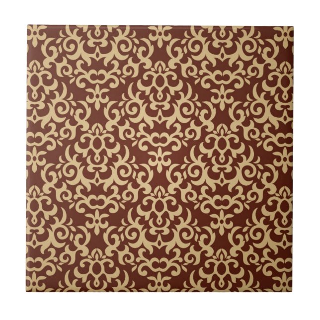 Damask pattern on gradient background ceramic tile (Front)