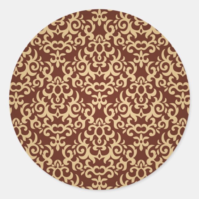 Damask pattern on gradient background classic round sticker (Front)