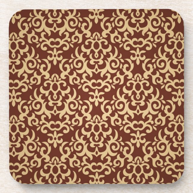 Damask pattern on gradient background drink coaster (Front)