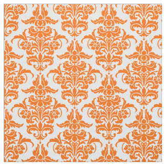 Damask Pattern - Orange on White Fabric