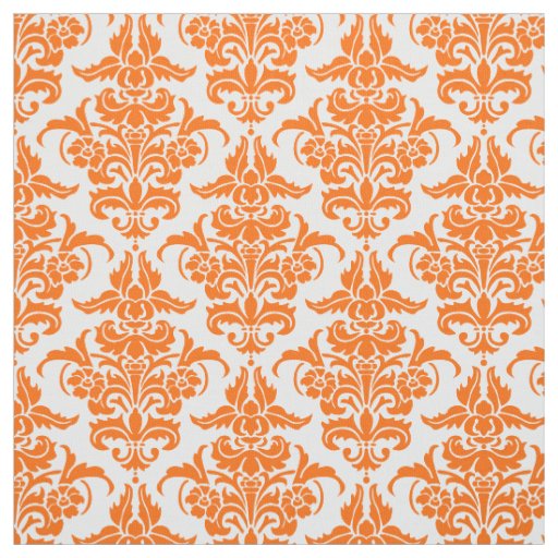 Damask Pattern Orange on White Fabric Zazzle