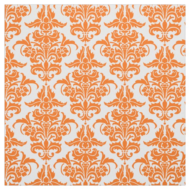 Damask Pattern - Orange on White Fabric (Swatch)