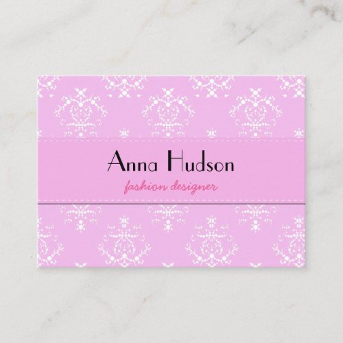 Venetian Ornament Antique Damask Pink, White Business Card Templates