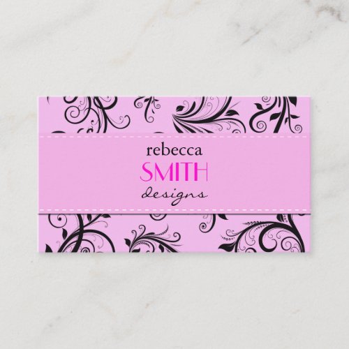 Luxury Ornamental Antique Damask Pink Black Business Card