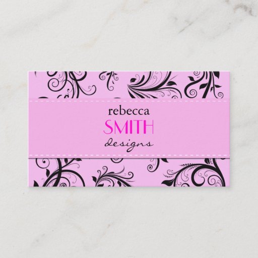 Customizable Luxury Ornamental Antique Damask Pink Black Business Card
