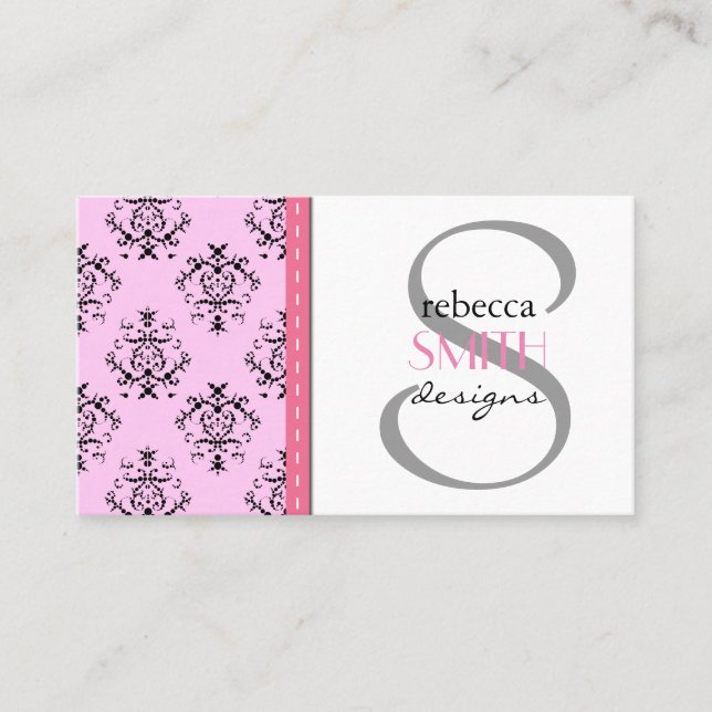 Damask Pattern, Pink Damask, French Damask Business Card (Front)