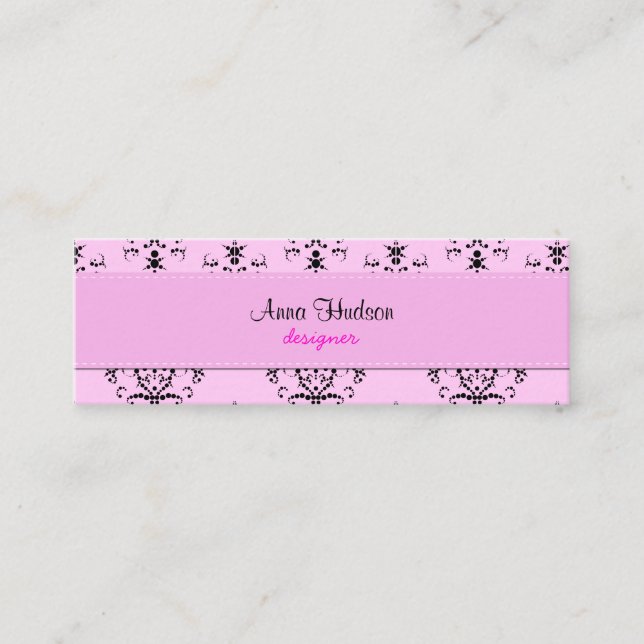 Damask Pattern, Pink Damask, French Damask Mini Business Card (Front)