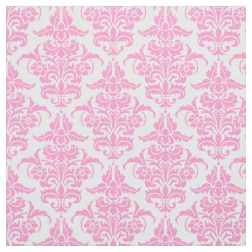 Damask Pattern -Pink on White Fabric