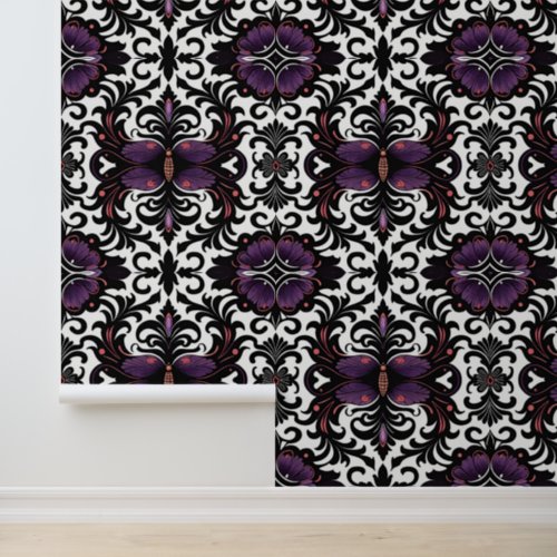 Damask Pattern Purple Black Gothic Vibe Wallpaper