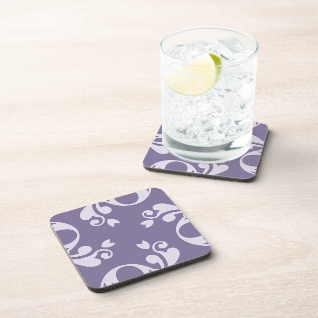 Damask Pattern, Purple Damask, French Damask Beverage Coaster (Right Side)