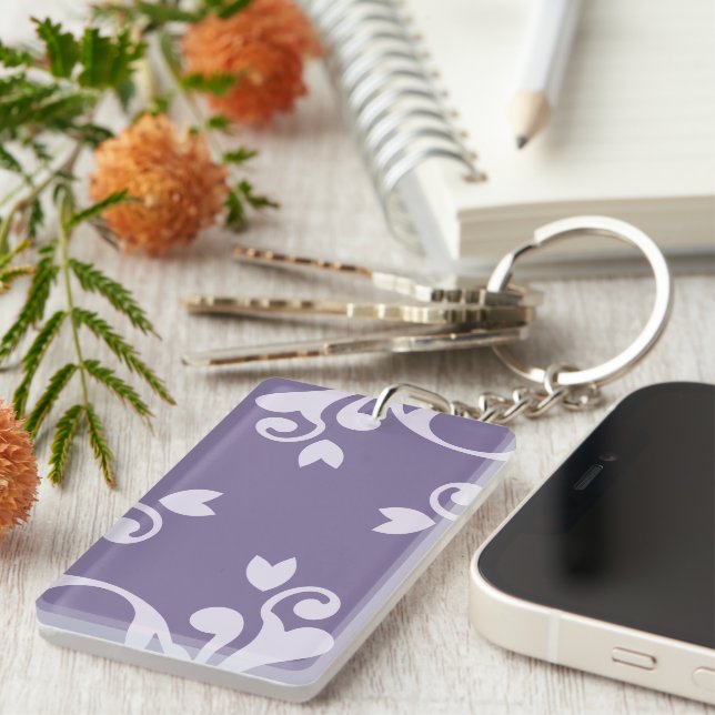 Damask Pattern, Purple Damask, French Damask Keychain (Front Right)