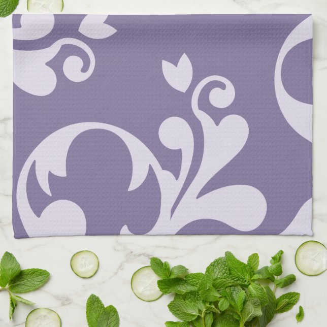 Damask Pattern, Purple Damask, French Damask Kitchen Towel (Folded)
