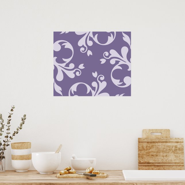 Damask Pattern, Purple Damask, French Damask Poster (Kitchen)