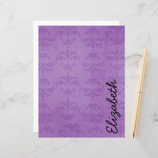 Damask Pattern, Purple Damask, Your Name (Front/Back In Situ)