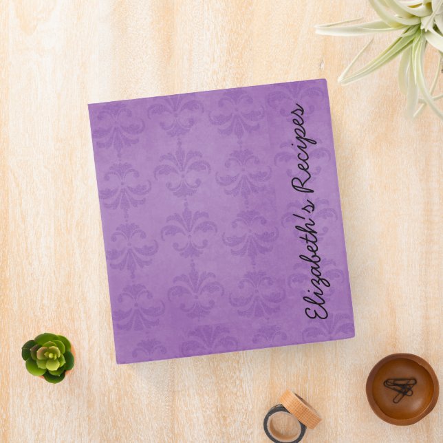 Damask Pattern, Purple Damask, Your Name 3 Ring Binder (In Situ)