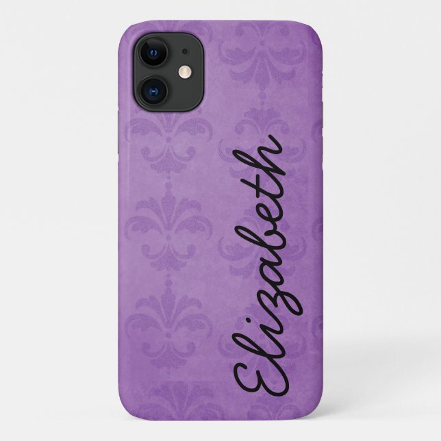 Damask Pattern, Purple Damask, Your Name Case-Mate iPhone Case (Back)