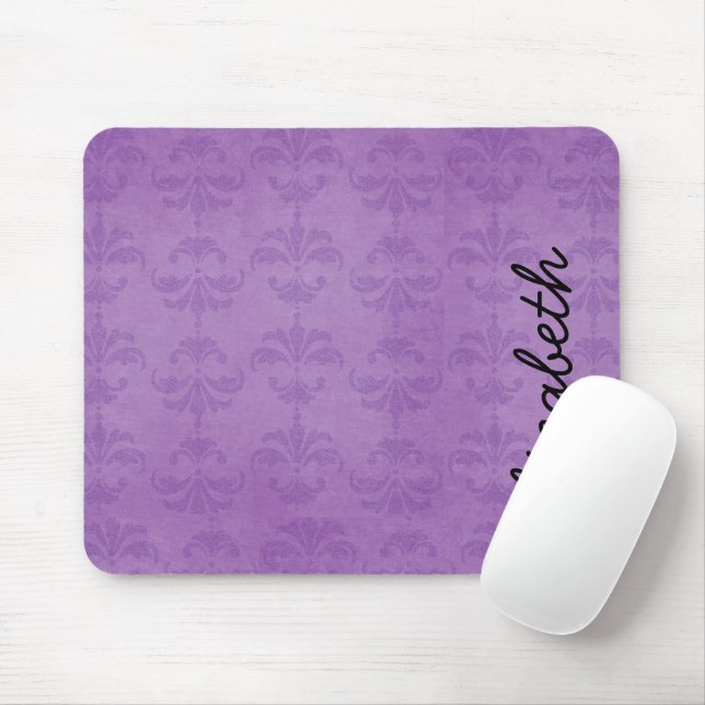 Damask Pattern, Purple Damask, Your Name Mouse Pad (With Mouse)