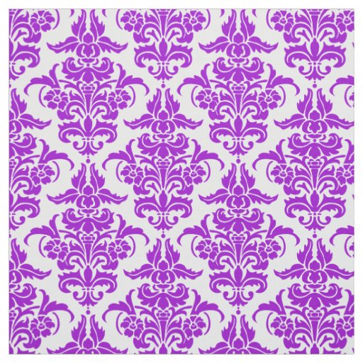 Damask Pattern -Purple on White Fabric