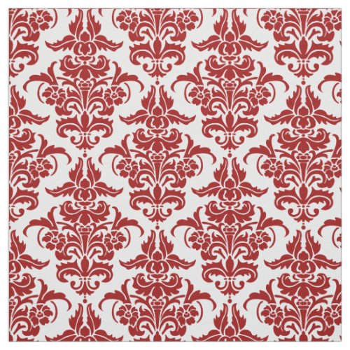 Damask Pattern _ Ruby Red on White Fabric