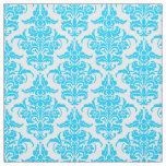 Damask Pattern - Sky Blue on White Fabric