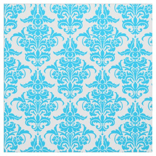 Damask Pattern - Sky Blue on White Fabric