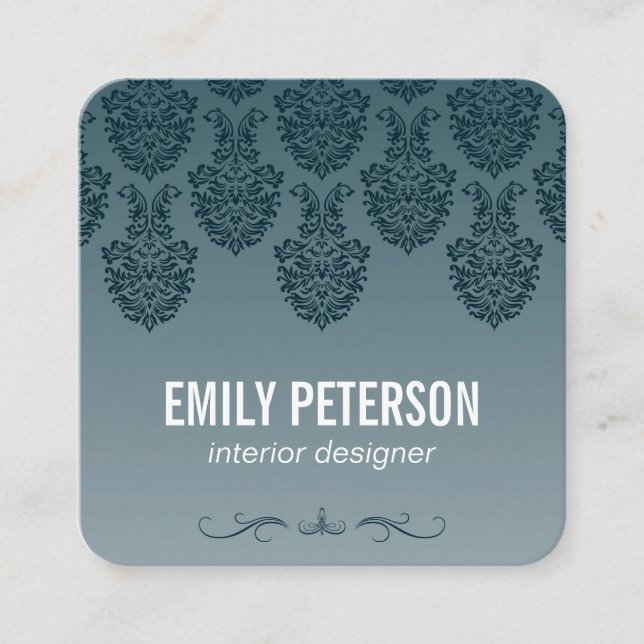 Damask Pattern Square Business Card (Front)