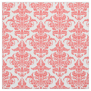 Damask Pattern - Tropical Pink on White Fabric