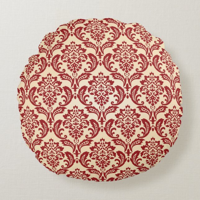 Damask pattern wallpaper round pillow (Front)