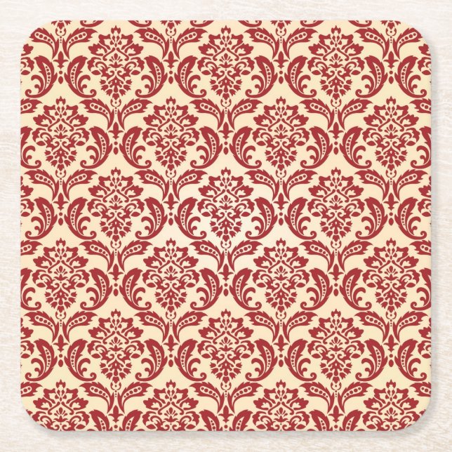 Damask pattern wallpaper square paper coaster (Front)