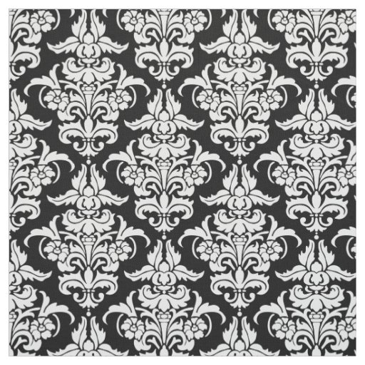 Damask Pattern - White on Black Fabric