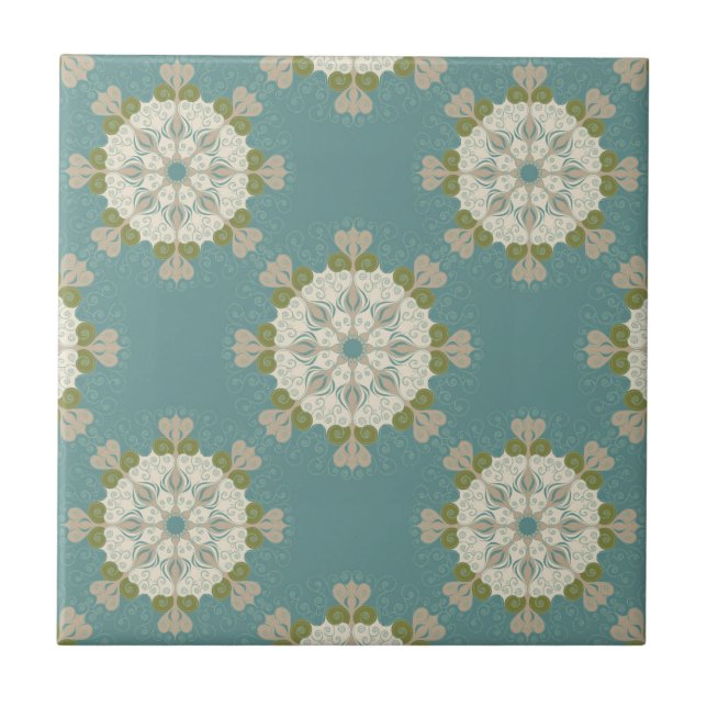 Damask pattern with abstract elements ceramic tile (Front)