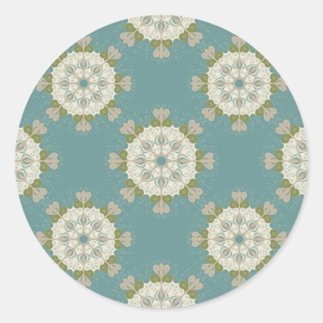 Damask pattern with abstract elements classic round sticker (Front)