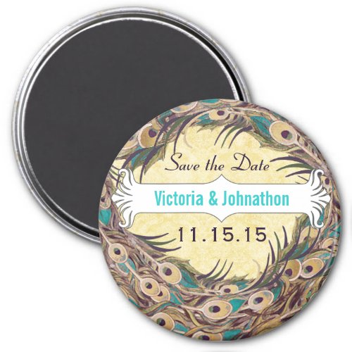 Damask Peacock Eggplant Aqua Save the Date Magnets