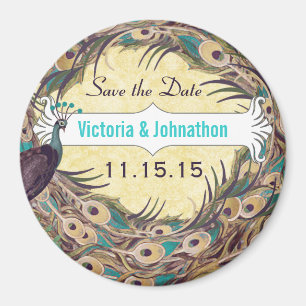 Damask Peacock Eggplant Aqua Save the Date Magnets
