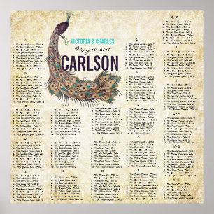 Damask Peacock Elegance Eggplant Gold SeatingChart Poster