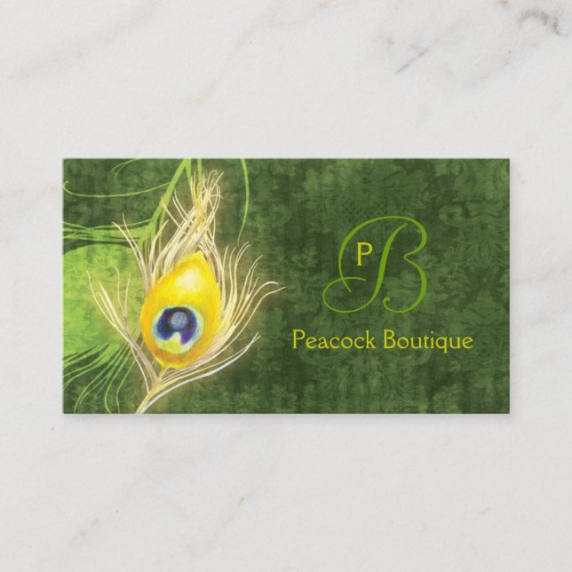 Damask Peacock Feather Professional Business Card (Front)