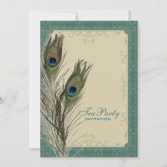 damask peacock wedding Bridal Shower Tea Party Invitation (Front)