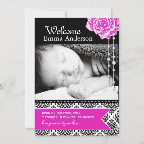 Damask Personalized Birth Announcement Photo Card