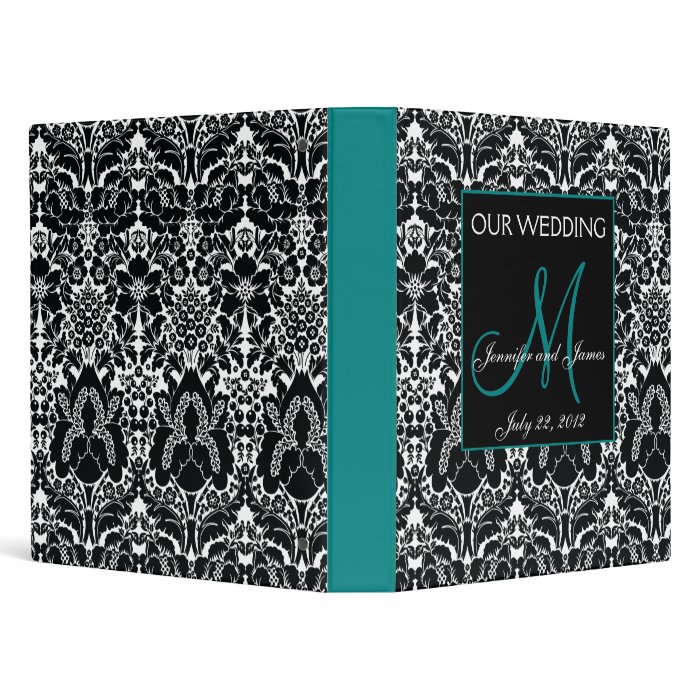 Damask Personalized Wedding Planner Teal Initial Binders