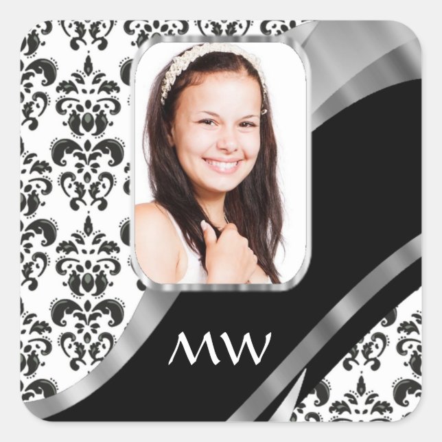Damask photo background square sticker (Front)