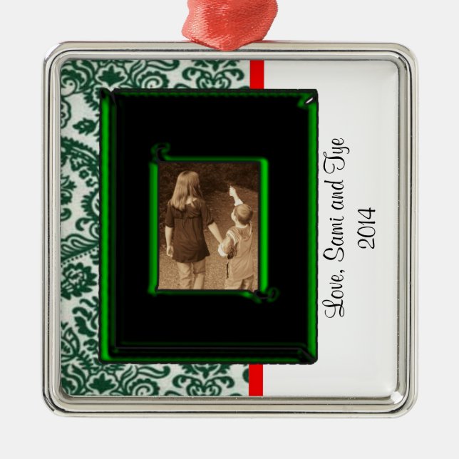 DAMASK PHOTO CHRISTMAS ORNAMENT TEMPLATE (Front)