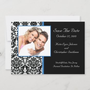 Damask Photo Save The Date Announcement by celebrateitinvites at Zazzle