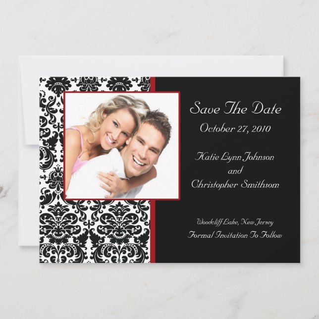 Damask Photo Save The Date Announcement (Front)