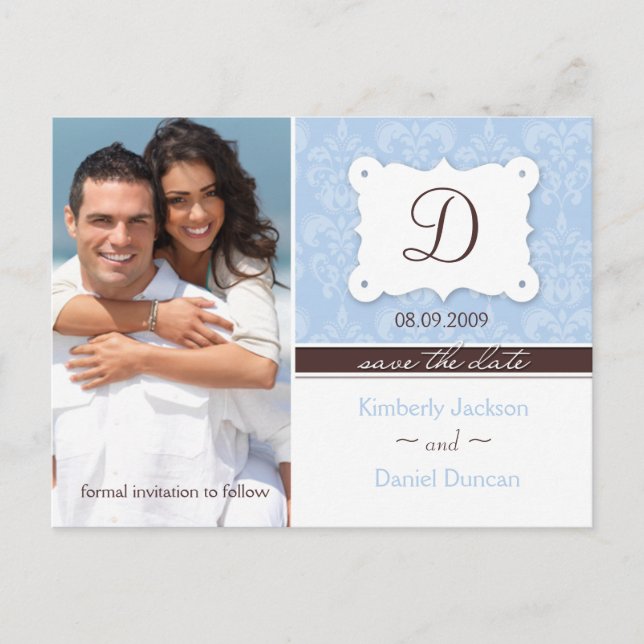 Damask Photo Save the Date Postcard (Front)