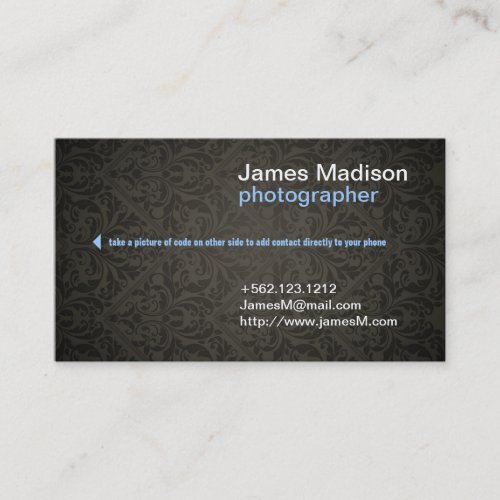 Damask Photography Business Card w/ QR Code