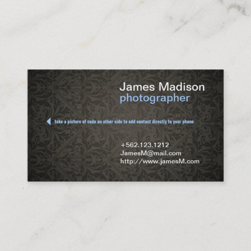 Customizable Damask Photography Business Card w/ QR Code