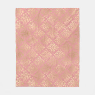 Damask pink and gold elegant vintage Victorian Fleece Blanket